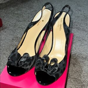 Kate Spade Black leopard Peep-Toe Slingback Heels Celeste 10 shoes new nib